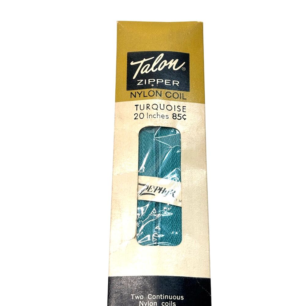 Vintage Talon Zipper Nylon Coil 20 inch Turquoise Blue Zephyr Deadstock